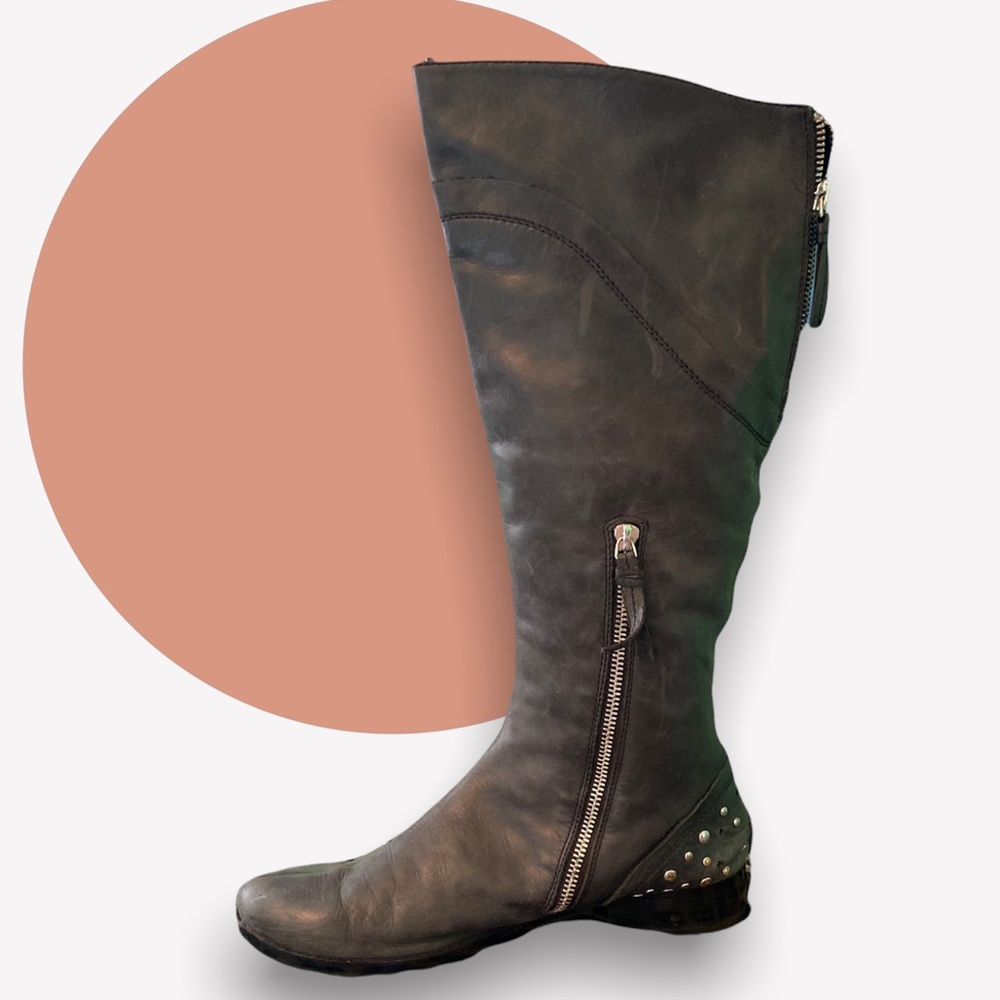 J. Litvack Gray Soft Leather Studded Moto Boots Sz 40/9.5